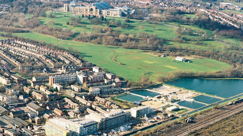 planning cost and utility works and aerial shot of town