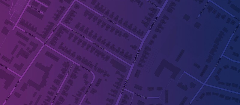 utility search header with street name under purple filter