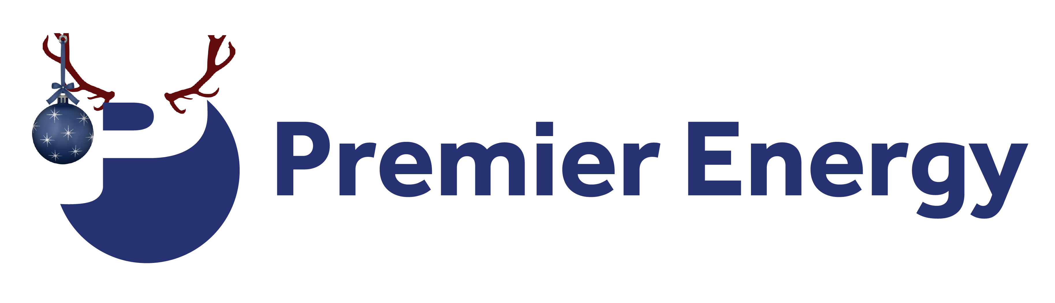 Premier Energy Christmas Logo with antlers and a Christmas ornaments